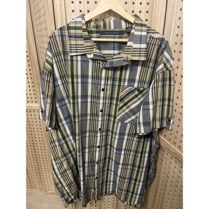 Sean John Mens Big & Tall 3XB Plaid Short Sleeve Button Down Shirt Grey Yellow